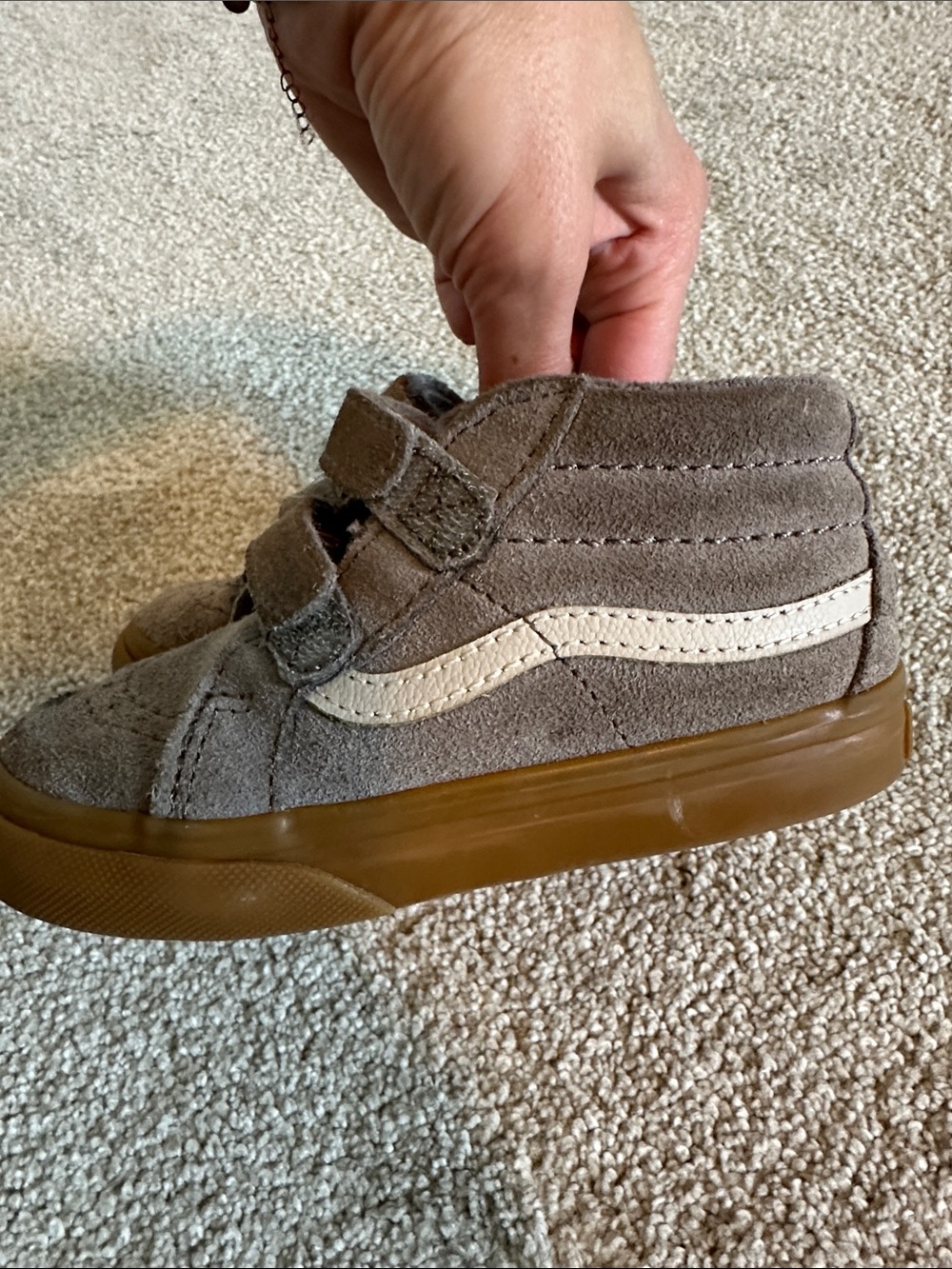 Vans Kids Taupe Suede Velcro Sneakers - Picture 3 of 8